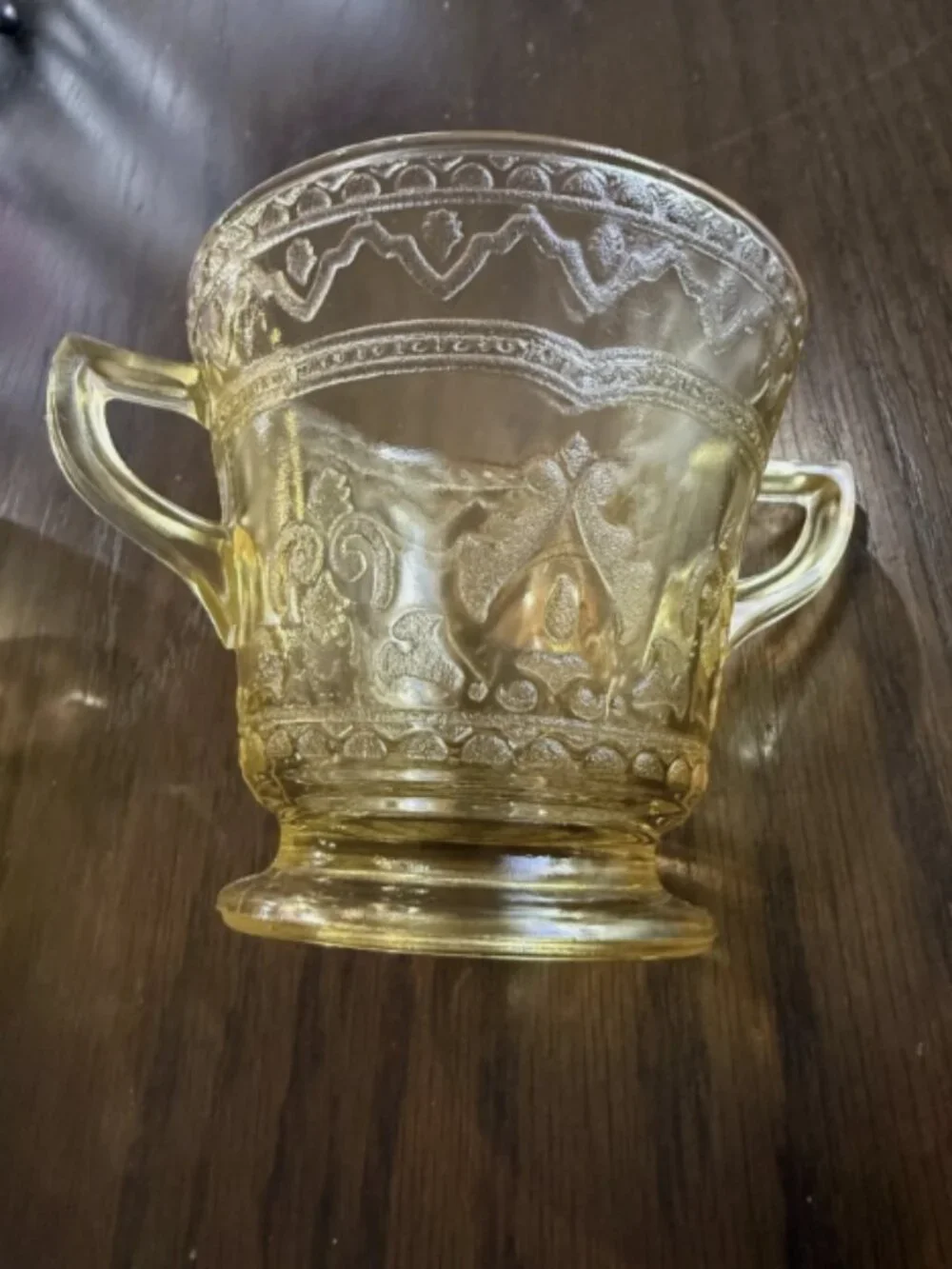 Federal Patrician Amber Depression Glass Creamer and Sugar Bowl with Lid